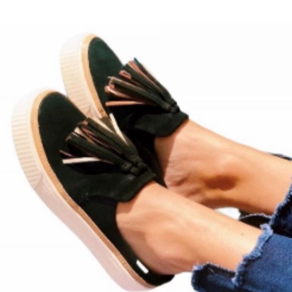 TOMS black suede Sunrise slip on mules shoes with tassels 6, Suede Tom’s Slip On - Picture 8 of 8